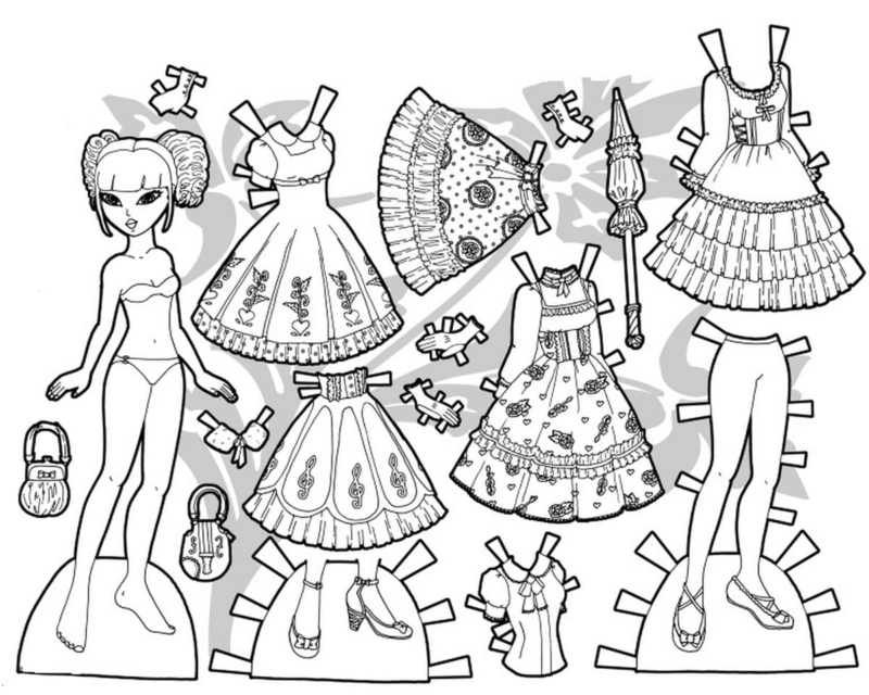 Bambole di carta da ritagliare. Stampa bambola di carta con vestiti