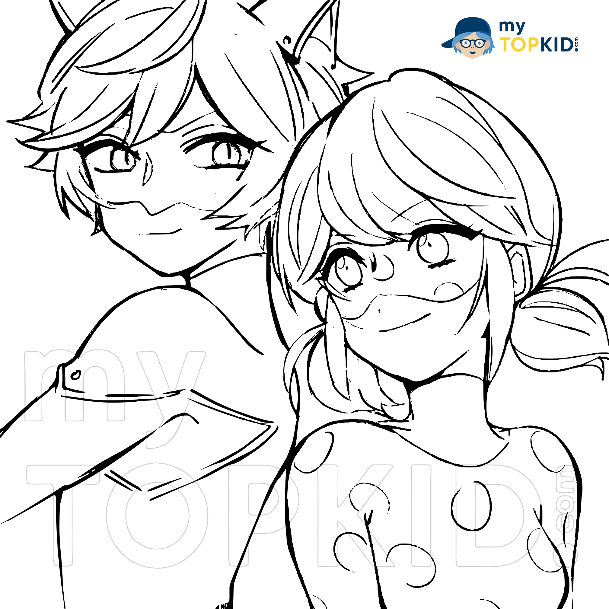 Coloriage Miraculous. Imprimer Ladybug et Chat Noir